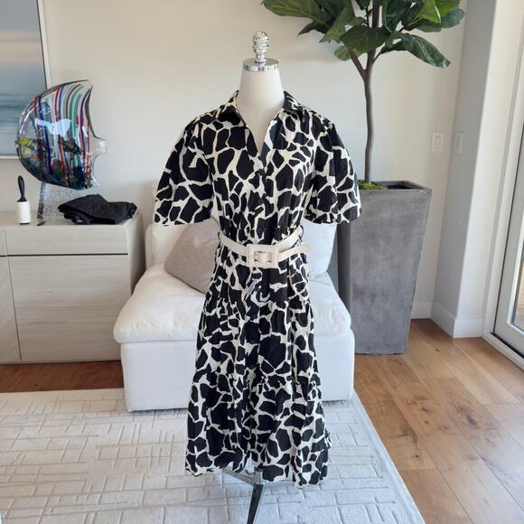 NWT Zara Black White Printed Maxi Dress with Belt Size Medium - Picture 2 of 6